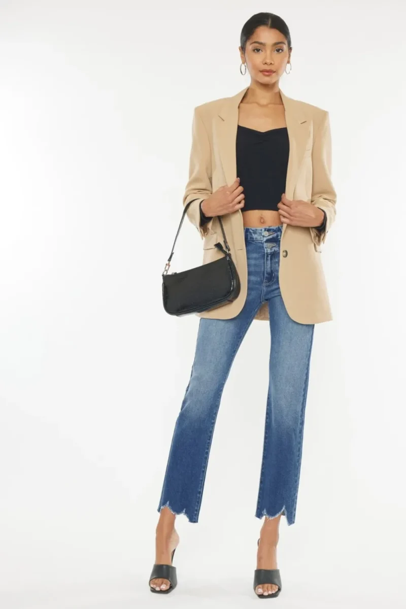 High Rise Wide Waistband Slim Straight Jeans - Medium