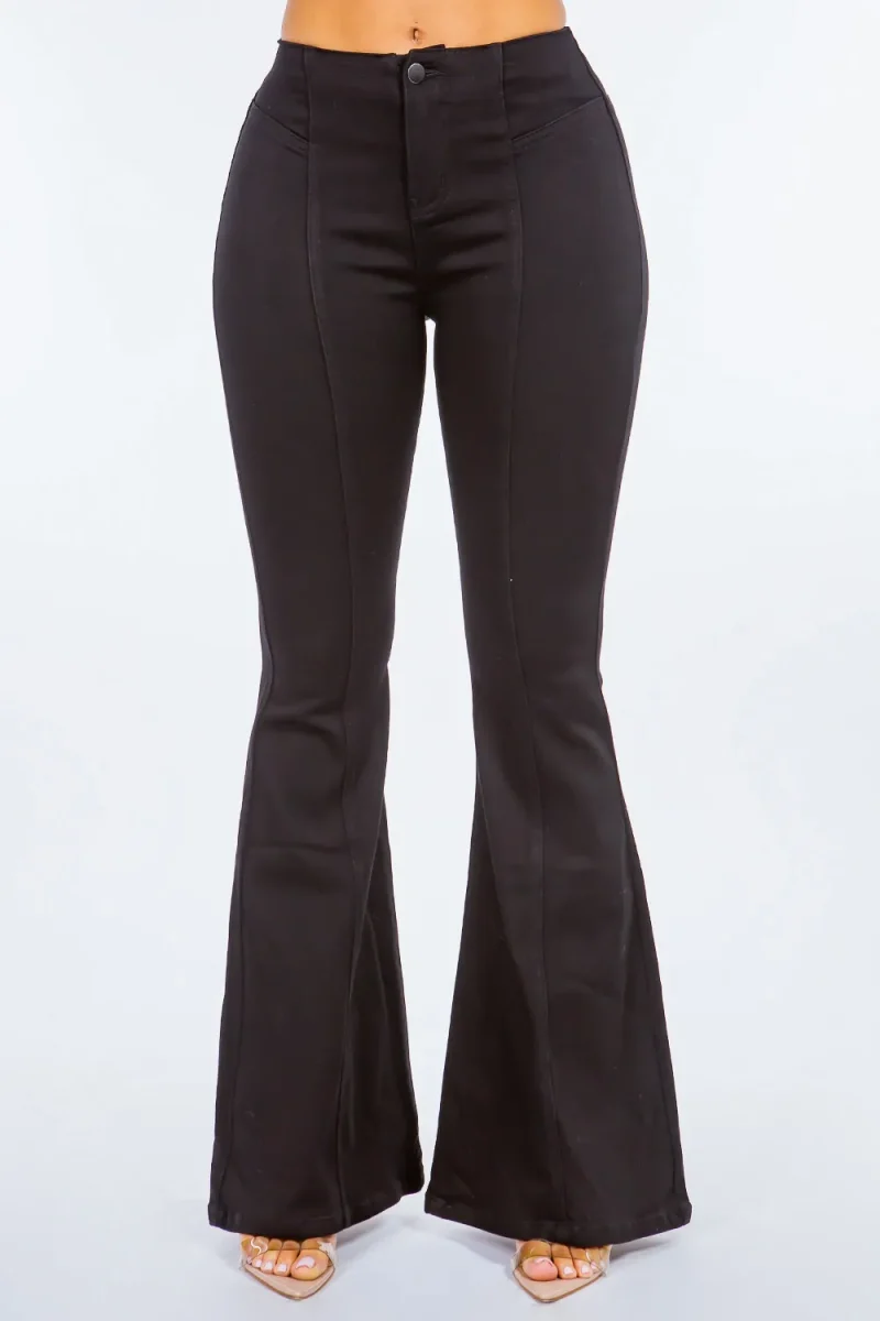 High Waist Pull On Flare Jeans - Black