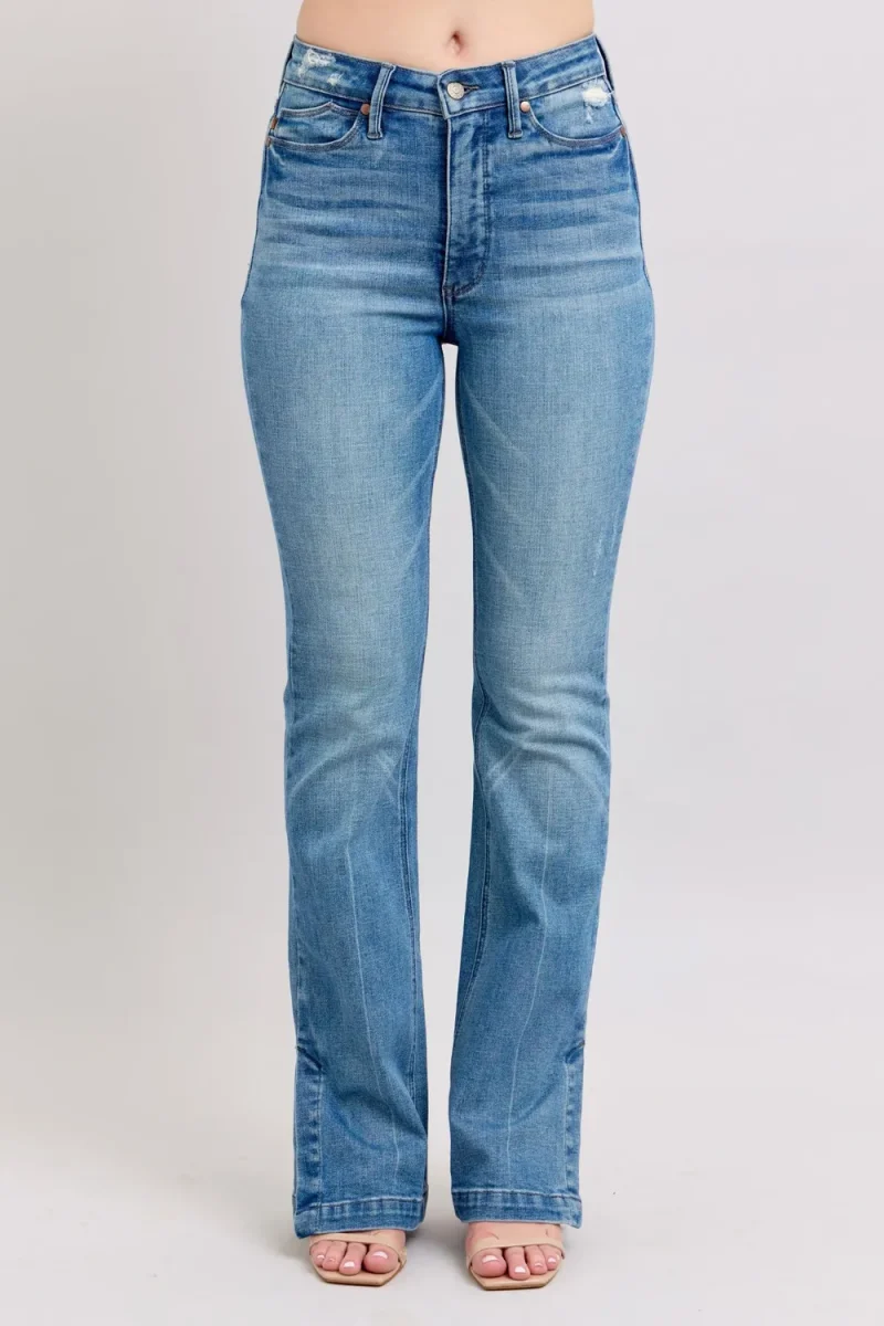 Hw Tummy Control Vintage Wash Side Slit Slim Boot Jeans - Medium