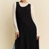 Knit Side Slit Round Neck Sleeveless Dress & Bag - Black