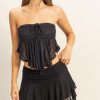 Lace Bustier Flowy Tube Top - Black