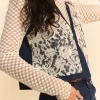 Lace Patch Open Front Denim Vest - Dark