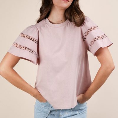 Lace Trim Sleeve Top - Blush