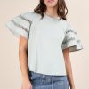 Lace Trim Sleeve Top - Sage