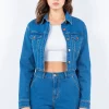 Laced Back Cropped Denim Jacket - Blue