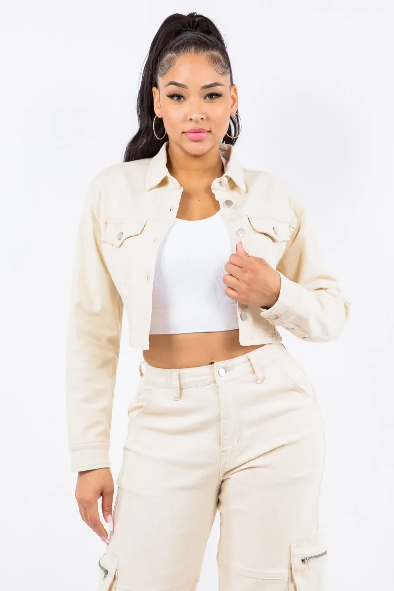 Laced Back Cropped Jacket - Ivory