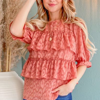 Leopard Tiered Ruffle Blouse Top - Marsala