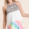Leopard and Tie Dye Block Halter Neck Top - Ivory
