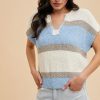 Low Gauge Color Block Textured Sweater Top - Ivory/Denim Blue