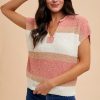 Low Gauge Color Block Textured Sweater Top - Peach/Ivory
