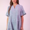 Mineral Washed Baby Bell Sleeve Woven Mini Dress - Denim