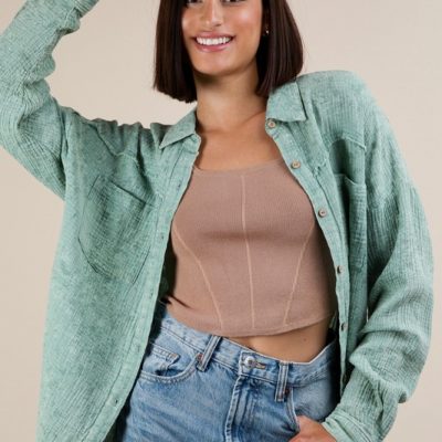 Mineral Washed Gauze Button Down Shirt - Sage