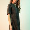 Mineral Washed Ribbed Knit Mini Dress - Black