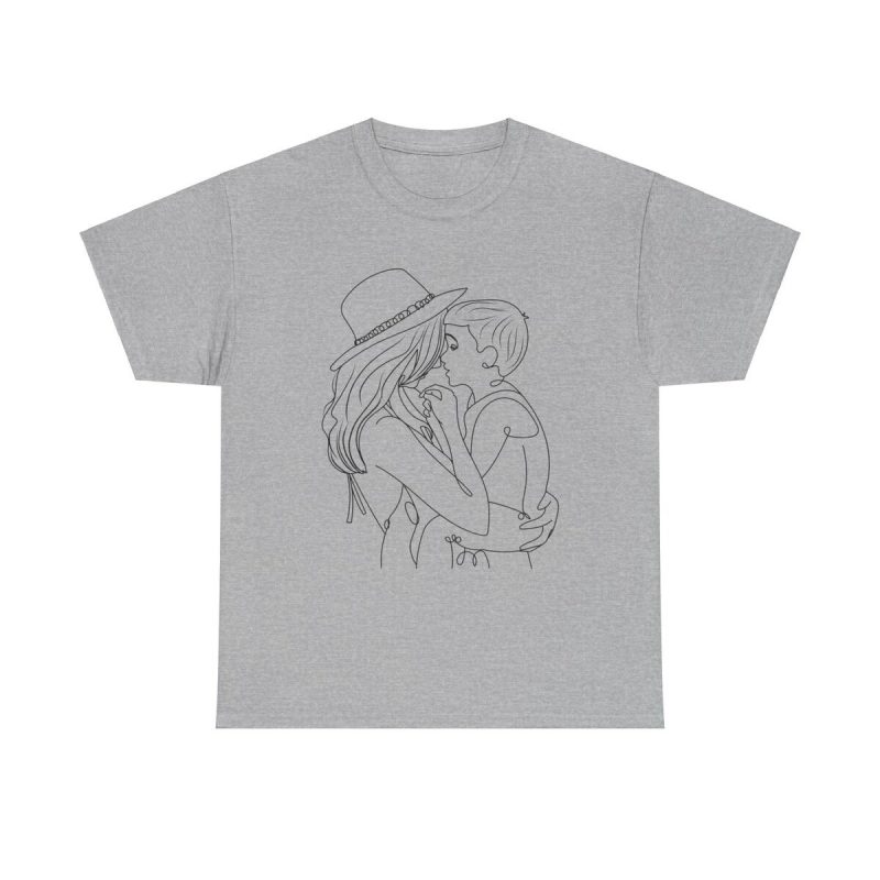 Minimalist Mother Son Unisex T-Shirt - Cute Boy Baby Mom Mommy Loving Day Drawing Cool