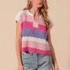 Multi Color Stripe Loose Fit Cap Sleeve Sweater Top - Blush/Pink/Lilac