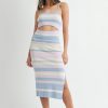 Multi Color Striped Front Cutout Knit Midi Dress - Lt Blue Multi
