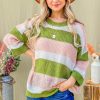 Multi Striped Mesh Pullover Spring Sweater - Olive