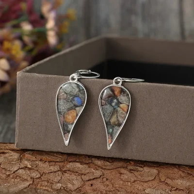 Natural Stone Dangle Earrings - Silver