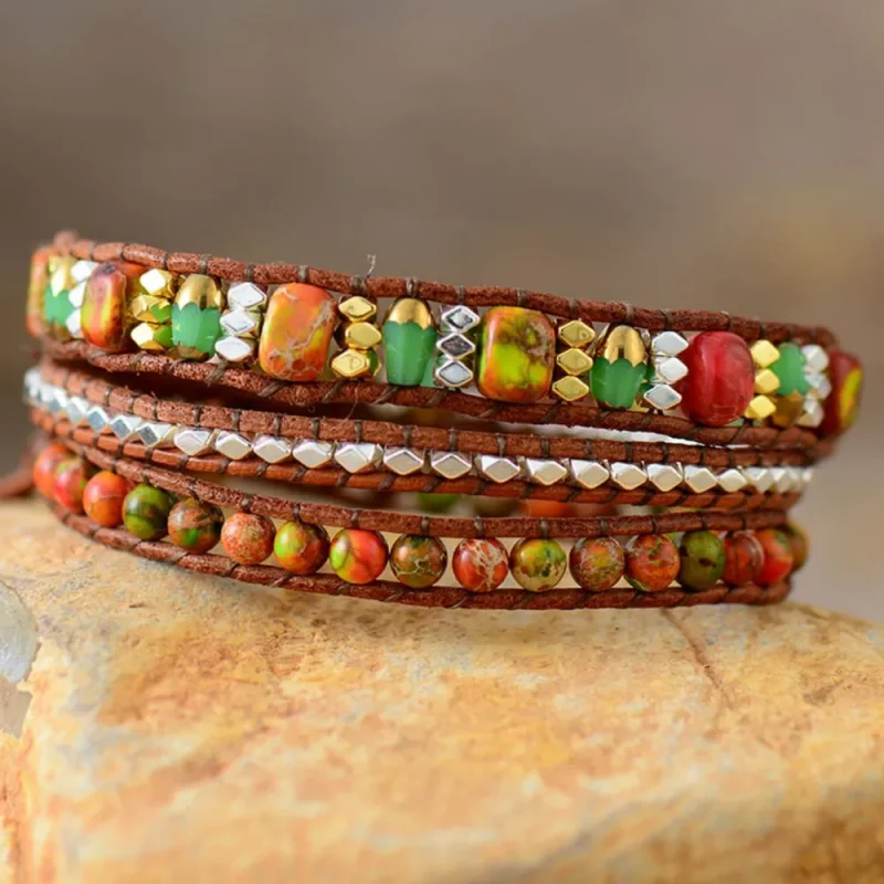 Natural Stone Woven Bracelet - Orange