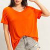 Oversized V-Neck Relaxed Tee - Tomato