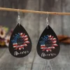 PU Leather Sunflower Teardrop Shape Earrings - Black