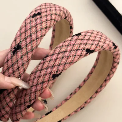 Plaid Bow Wide Headband - Pink