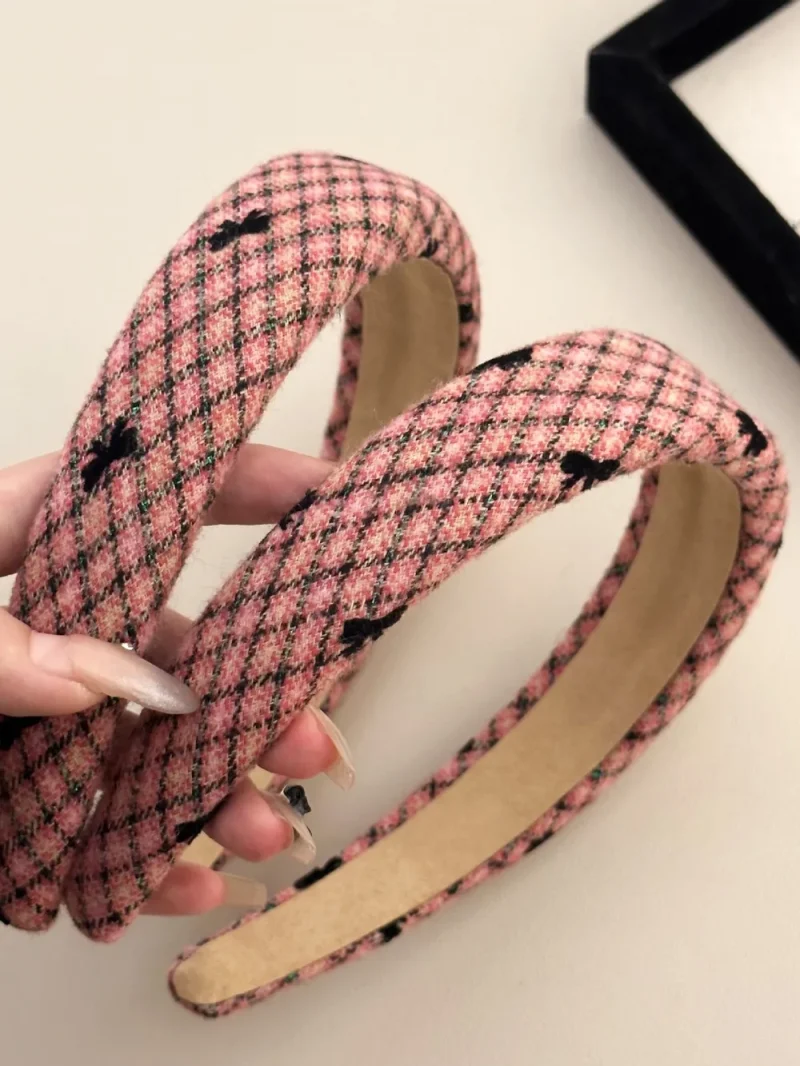 Plaid Bow Wide Headband - Pink