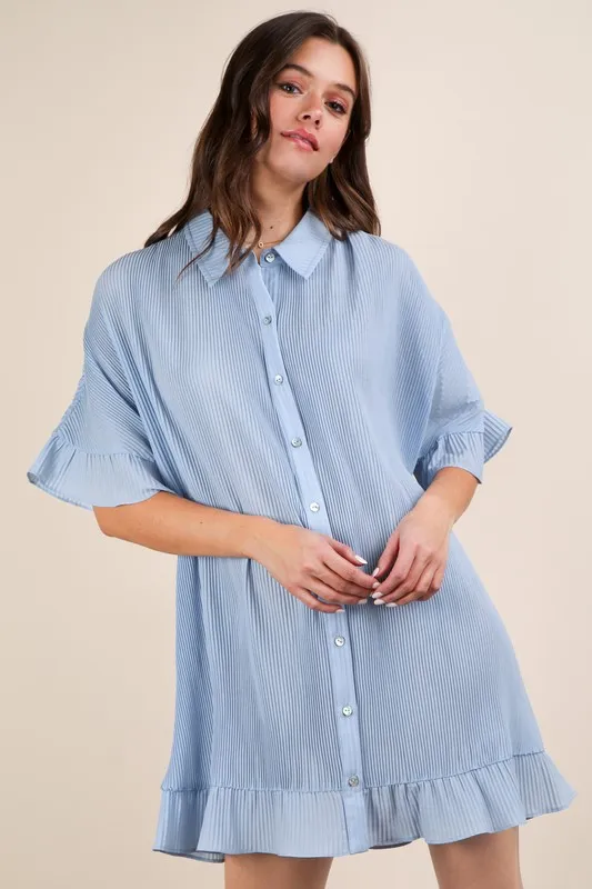 Pleated-Detail-Button-Down-Mini-Dress-Sky-2