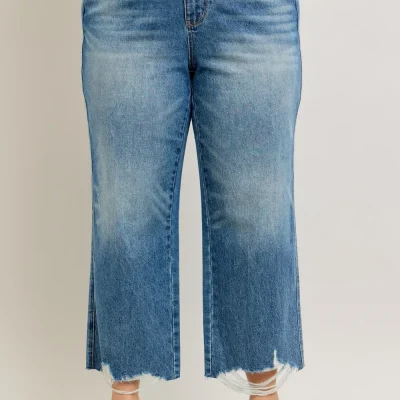 Plus Size High Waist Rigid Magic Destroy Hem Crop Wide - Medium