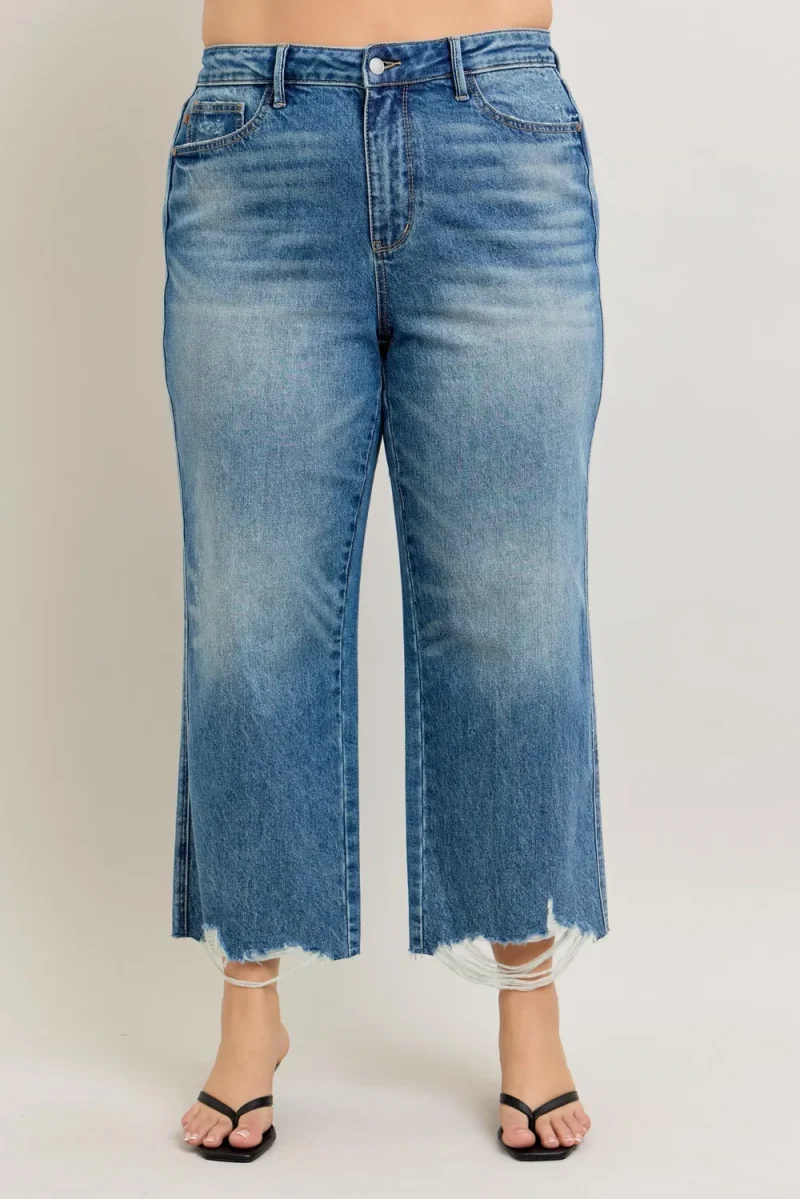 Plus Size High Waist Rigid Magic Destroy Hem Crop Wide - Medium
