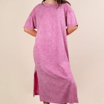 Plus Size Mineral Washed Casual Comfy Midi Dress - Orchid