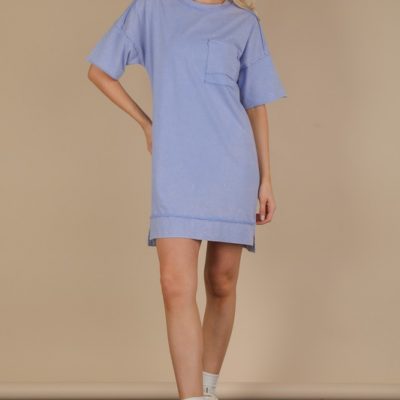 Plus Size Mineral Washed Knit Shift Mini Dress - Blue