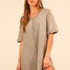 Plus Size Mineral Washed Ribbed Knit Mini Dress - Denim