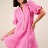 Plus Size Mineral Washed Woven Mini Dress - Pink