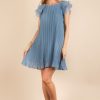 Plus Size Ruffle Sleeve Pleated Woven Mini Dress - Denim