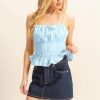 Poplin Smocked Waist Summery Cami Top - L.Blue