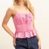 Poplin Smocked Waist Summery Cami Top - Pink
