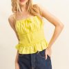 Poplin Smocked Waist Summery Cami Top - Yellow