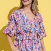 Printed Lantern Sleeve Blouse - Mauve Multi