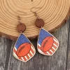 Printed Wooden Dangle Earrings - Royal Blue