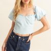 Puff Sleeve Sweetheart Neck Top - L.Blue