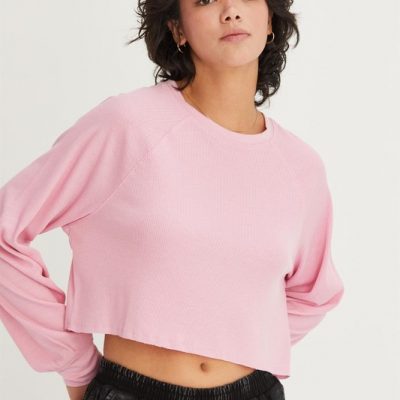 Raglan Sleeve Crop Top - Rose Pink