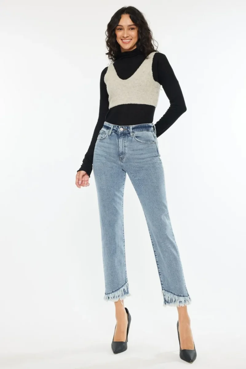 Raw Hem High Rise Straight Jeans - Medium