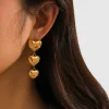 Rhinestone Stainless Steel Heart Earrings - Gold