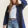 Rhombus Stitched Button Up Denim Shacket - Dark Denim