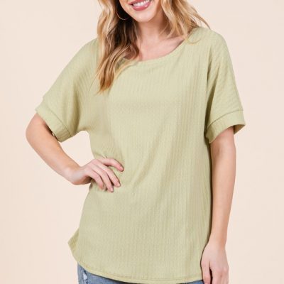 Rib Knit Short Sleeve T-Shirt - Lime