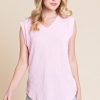 Rib Knit V-Neck Tank - Pink