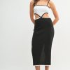 Ribbed Knit Color Block Cutout Midi Dress - Black