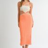 Ribbed Knit Color Block Cutout Midi Dress - Orange