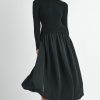 Ribbed Poplin Mix Midi Sweater Dress - Black